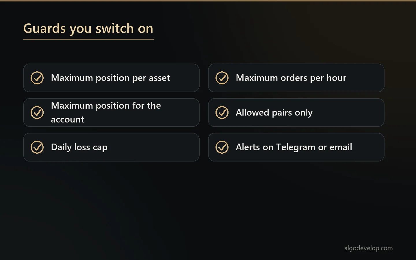 Guards for an automated crypto bot, each off until you switch it on
