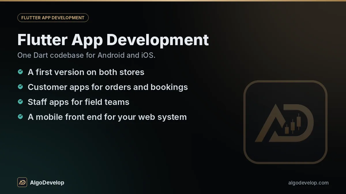 Flutter app development by AlgoDevelop: a first version on both stores and customer apps for orders and bookings