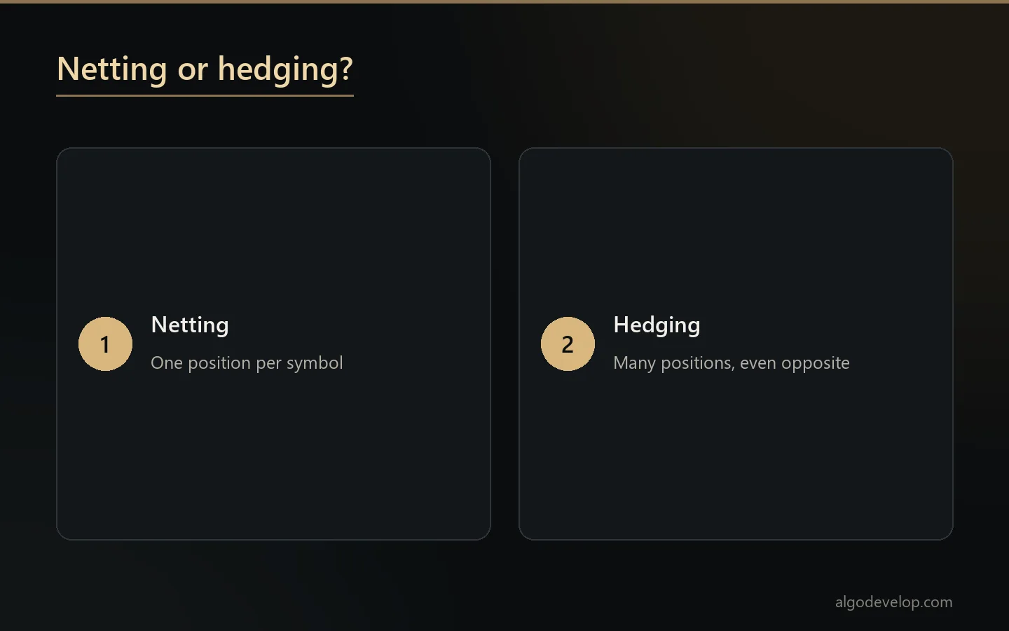 Netting versus hedging in MT5: one position per symbol, or several positions including opposite ones