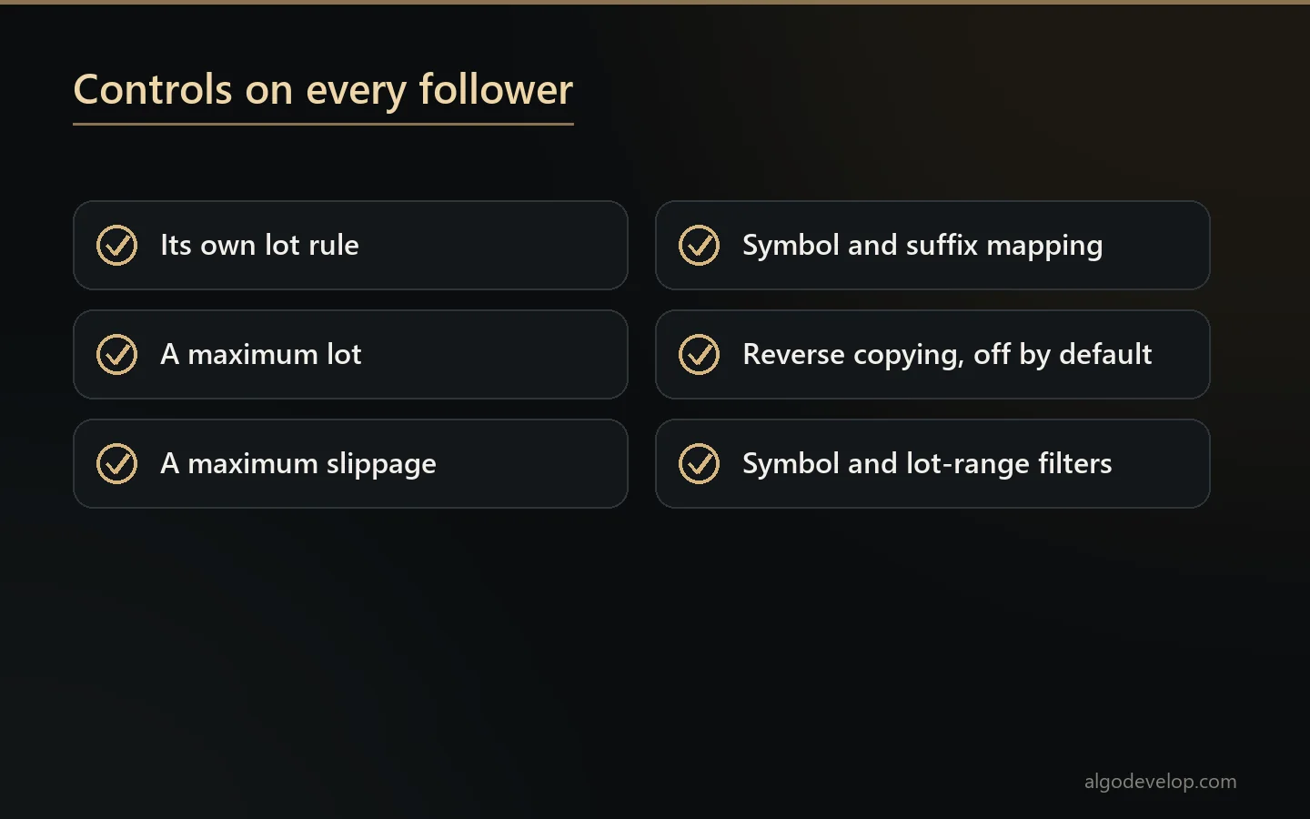 Checklist diagram of the controls each follower account carries