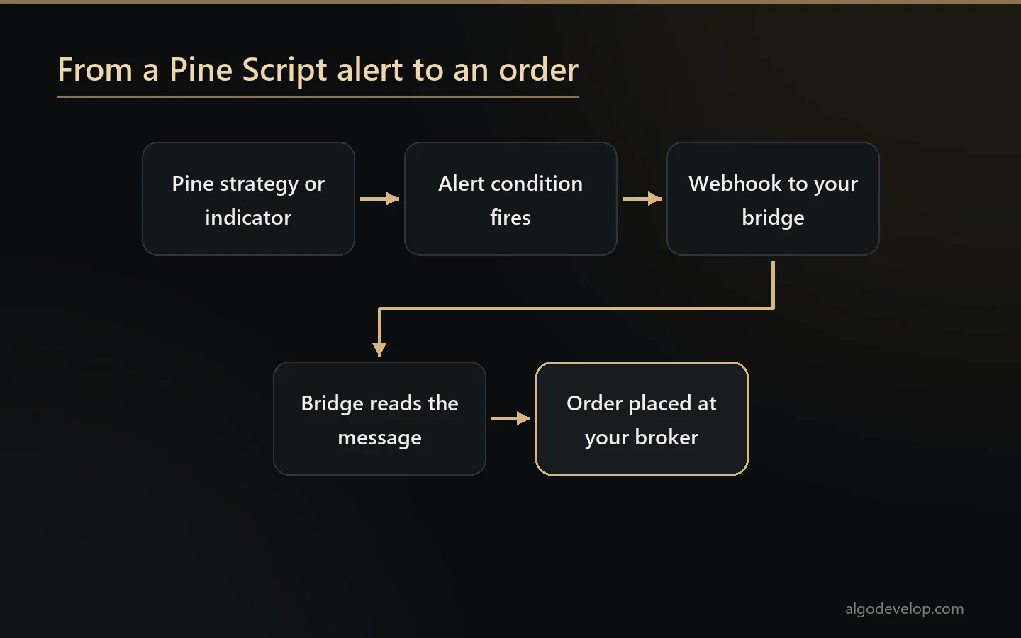 How a Pine Script alert becomes a real order through a webhook and a bridge