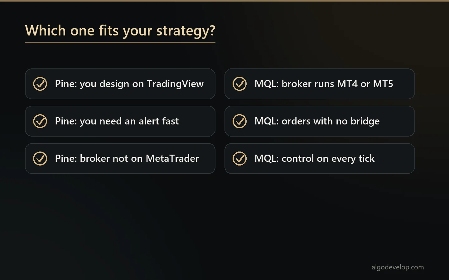 Checklist for choosing Pine Script or MQL for a trading strategy