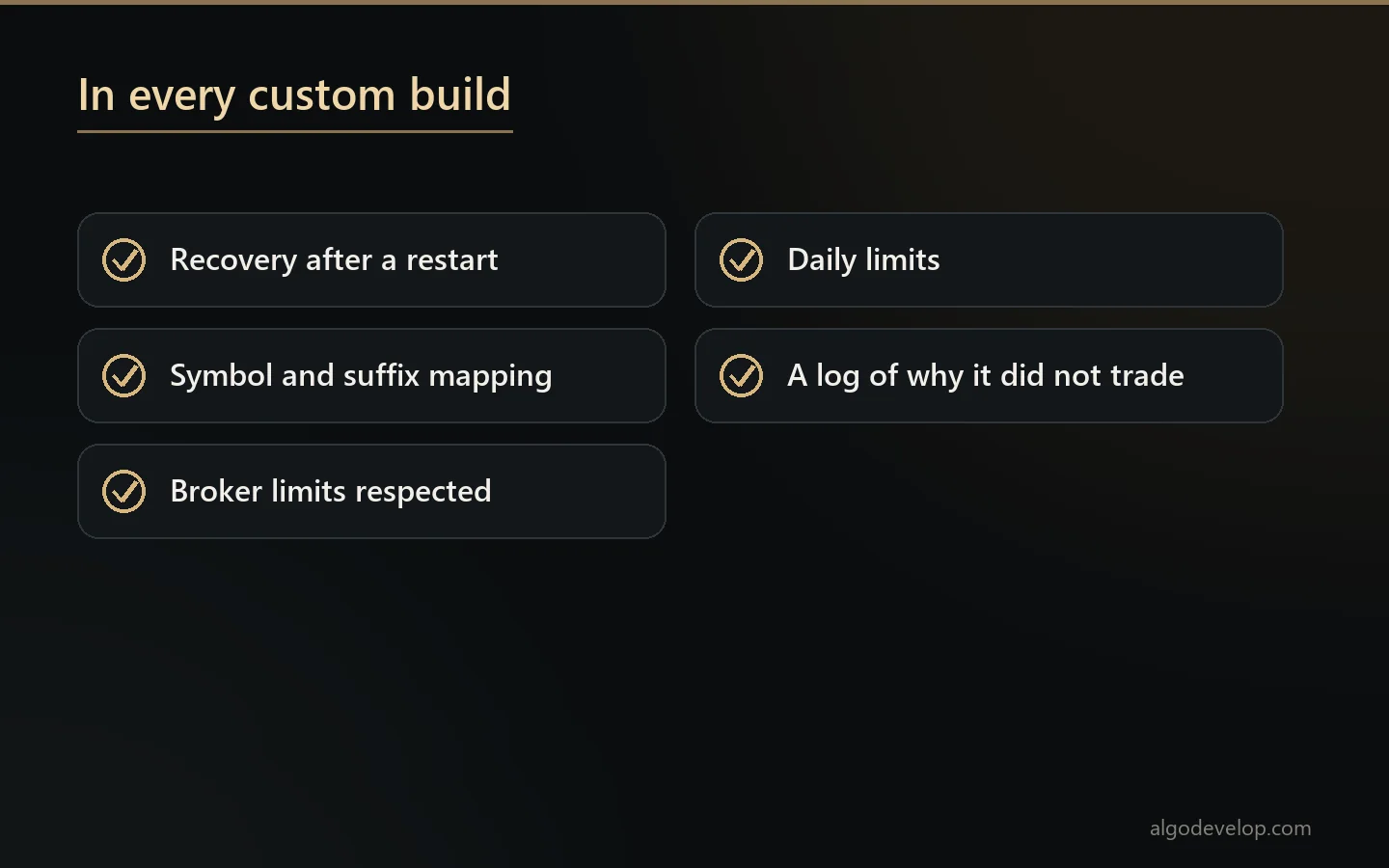 The parts every custom trading bot includes, whatever the platform