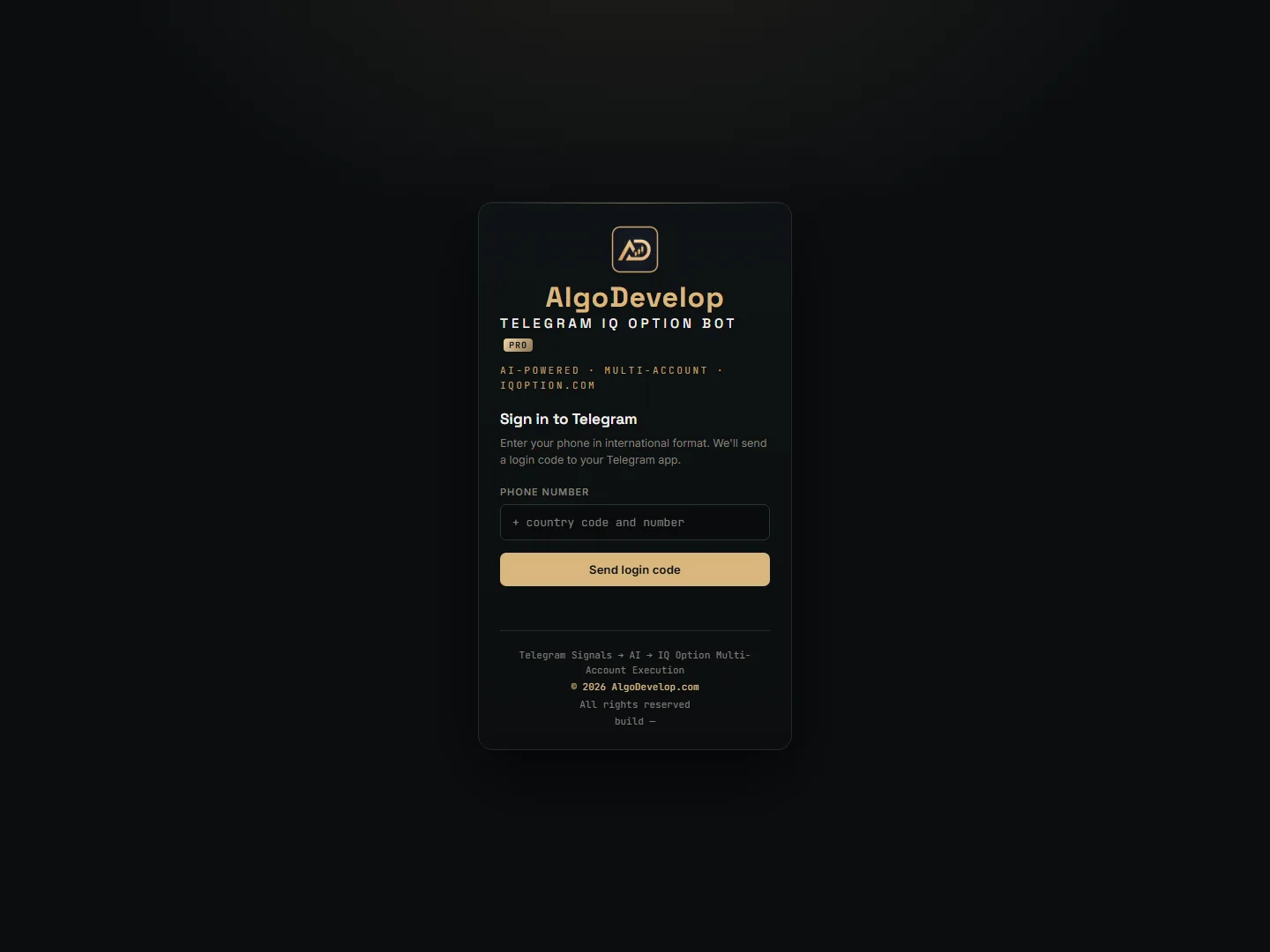 Telegram sign-in screen asking for a phone number and then the login code