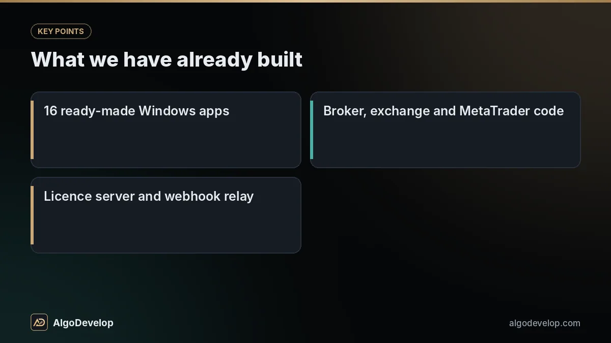Trading app development: what we have already built, including 16 ready-made Windows apps and broker, exchange and MetaTrader code