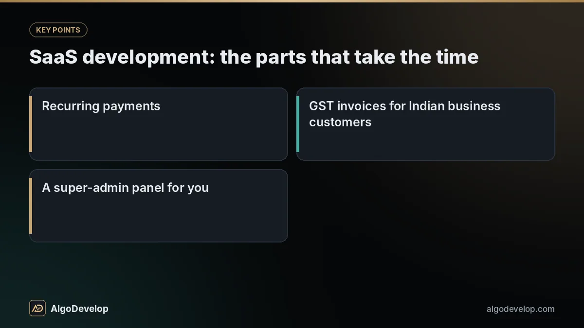 SaaS development: the parts that take the time - web application development, including recurring payments